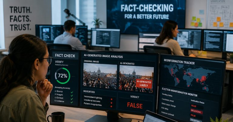 Here is a more formal version of your title:
Global Fact-Checking Awards Finalists Highlight Efforts to Combat AI-Generated Misinformation